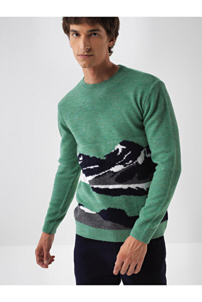 Xint Erkek Yeşil Mohair Desenli Kazak