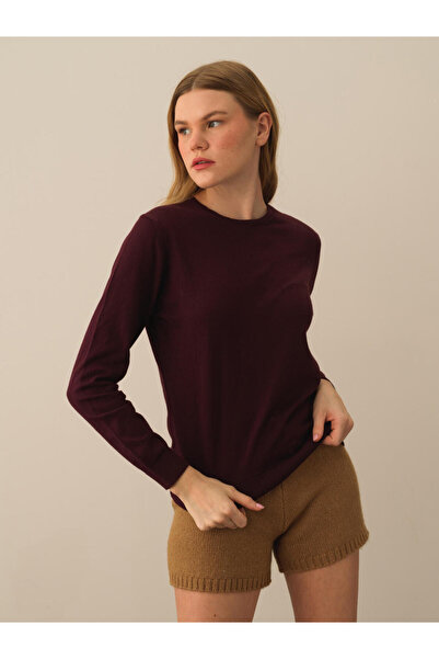 Xint Kadın Bordo Pamuk Dokulu Regular Fit Kazak