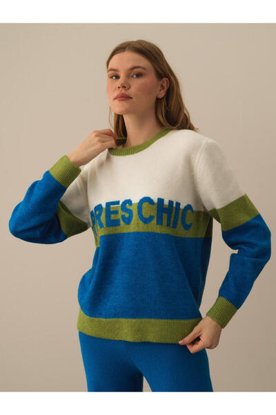 Xint Kadın Mavi Bisiklet Yaka Regular Fit Kazak