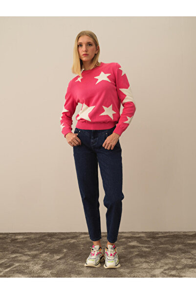 Xint Kadın Pembe Pamuk Dokulu Regular Fit Kazak