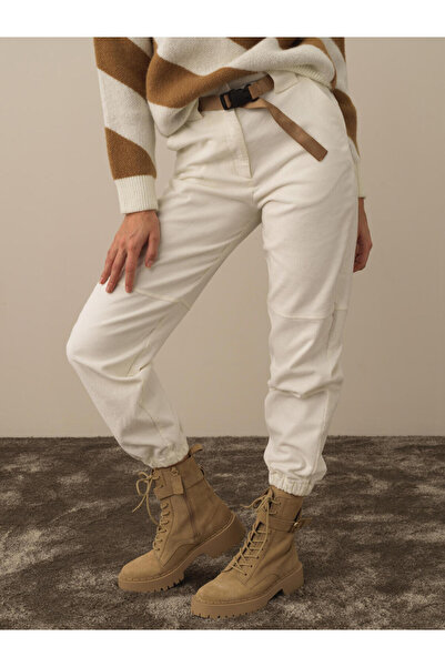 Xint Kadın Ekru Regular Fit Kadife Pantolon