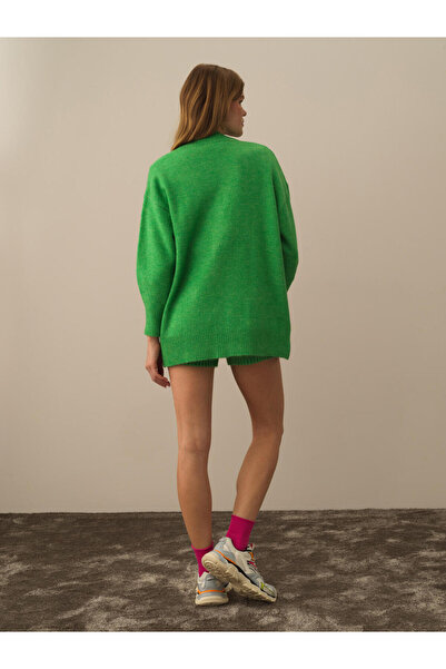 Xint Kadın Yeşil Lüks Pamuk Dokulu Oversize Hırka