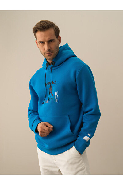 Xint Erkek Mavi Pamuk Dokulu Regular Fit Sweatshirt