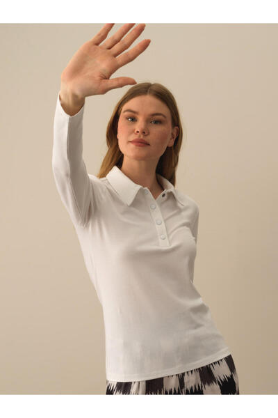 Xint Kadın Beyaz Polo Yaka Modal Basic Tişört