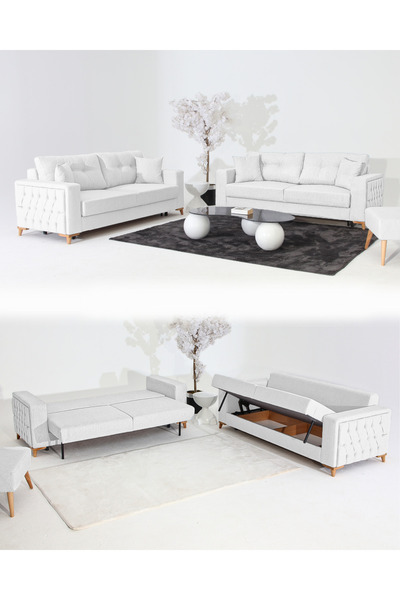 Velura Home & Living Nola Koltuk Takımı 3+3 & Bazalı Yataklı Koltuk & Kanepe ...