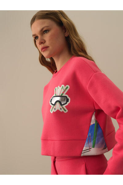Xint Kadın Pembe Pamuk Dokulu Oversize Sweatshirt