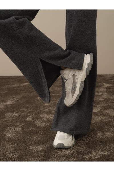 Xint Kadın Koyu Gri Doğal Yün Dokulu Regular Fit Pantolon