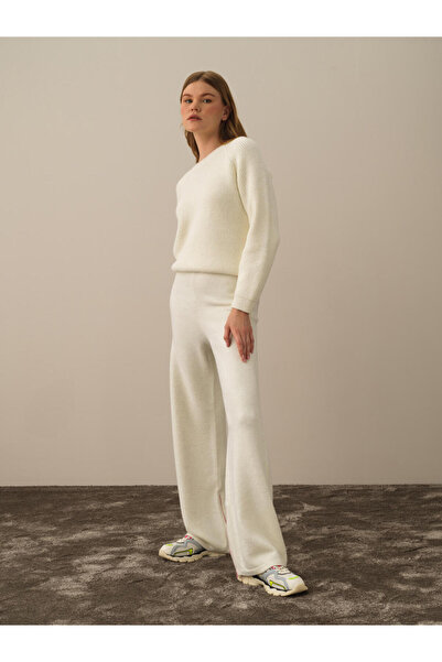 Xint Kadın Ekru Regular Fit Yünlü Triko Pantolon