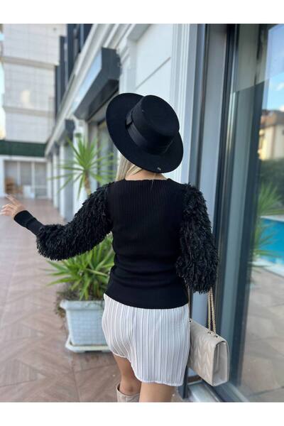 For Angels Double Breasted Sweater with Fur Sleeves