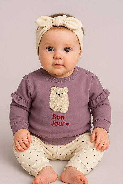 MixMax Bebe طقم أطفال بناتي بأكمام طويلة وطباعة بونجور