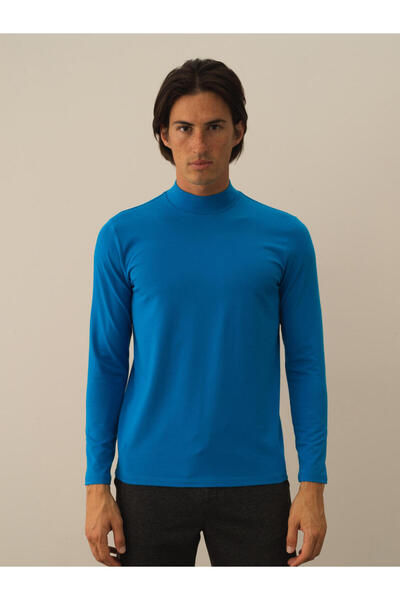 Xint Erkek Mavi Modal Dokulu Slim Fit Uzun Kollu Tişört