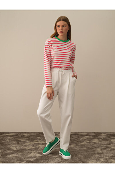 Xint Kadın Kırık Beyaz Pamuk Dokulu Regular Fit Sweat Pantolon