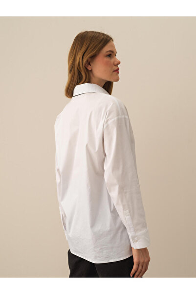 Xint Kadın Kbeyaz Pamuklu Oversize Gömlek
