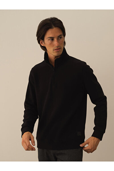 Xint Erkek Siyah Pamuk Dokulu Regular Fit Sweatshirt