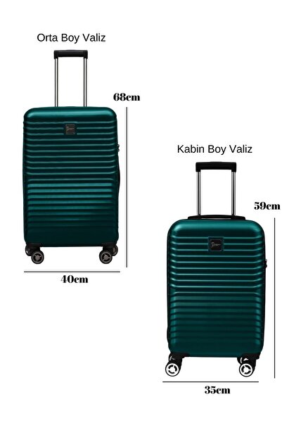 louisiana polo 2'li Valiz Seti Polikarbon Orta Boy - Kabin Boy Valiz Petrol 1811