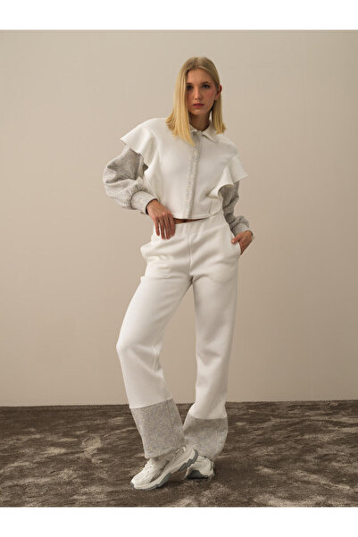 Xint Kadın Kırık Beyaz Pamuk Dokulu Regular Fit Sweat Pantolon