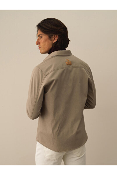Xint Erkek Bej Pamuk Dokulu Regular Fit Gömlek
