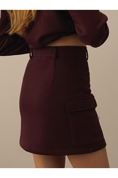 Xint Kadın Bordo Pamuklu Regular Fit Etek