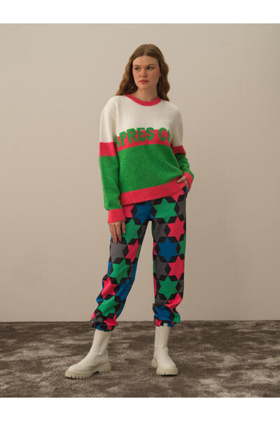 Xint Kadın Yeşil Bisiklet Yaka Regular Fit Kazak