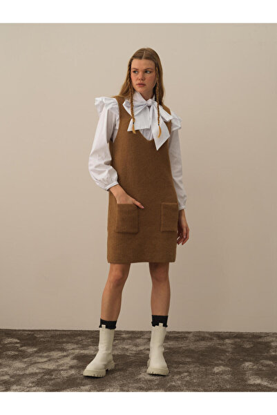 Xint Kadın Camel Oversize Triko Elbise