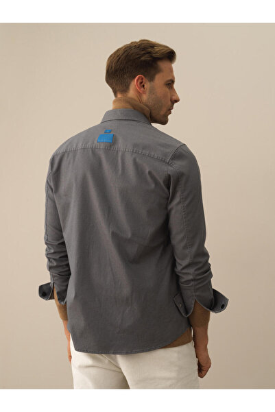 Xint Erkek Koyu Gri Pamuk Dokulu Regular Fit Gömlek