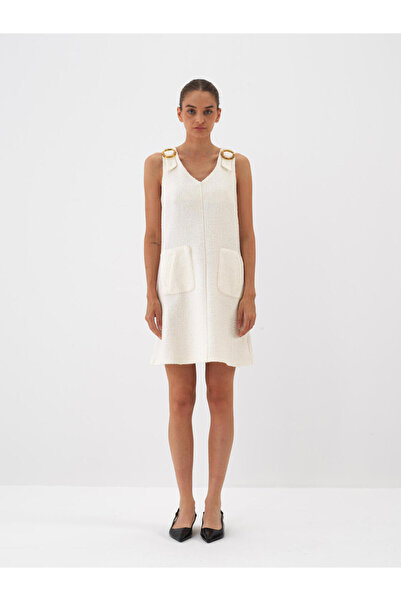 Xint Kadın Ekru Yünlülü Regular Fit Elbise