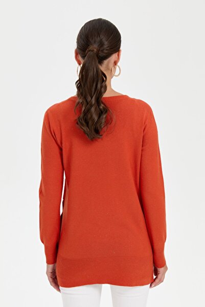Desen Triko Zero Collar and Button Glitter Seamless Blouse - Women's Orange