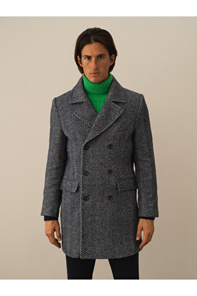 Xint Erkek Lacivert Yünlü Regular Fit Kruvaze Kaban