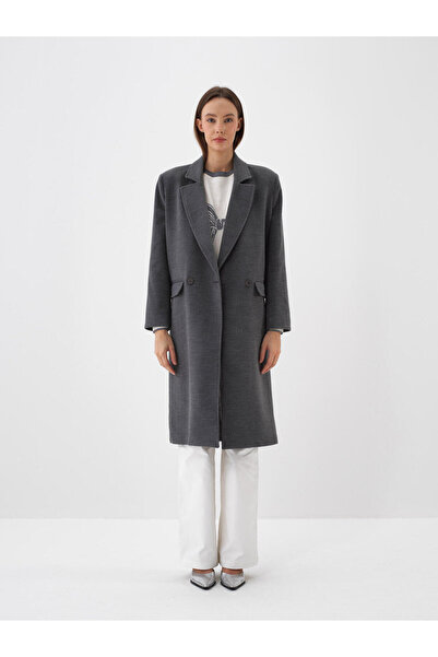 Xint Kadın Kgri Düğmeli Oversize Kaban