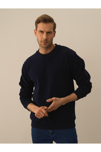 Xint Erkek Lacivert Pamuk Dokulu Regular Fit Sweatshirt