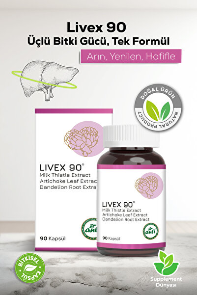 anti Livex 90 Enginar Ekstresi, Deve Dikeni Ekstresi, Kara Hindiba Ekstresi 90 Kapsül