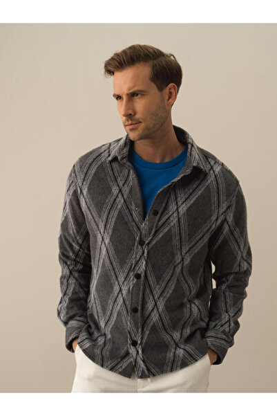 Xint Erkek Koyu Gri Pamuk Dokulu Regular Fit Gömlek