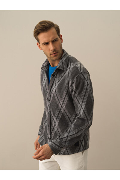 Xint Erkek Koyu Gri Pamuk Dokulu Regular Fit Gömlek
