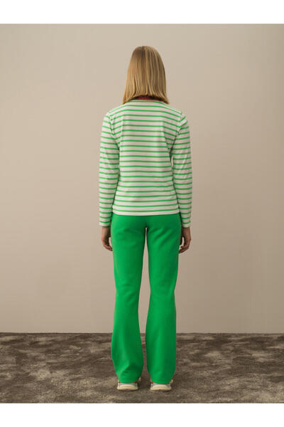 Xint Kadın Yeşil Regular Fit Çizgili Tişört