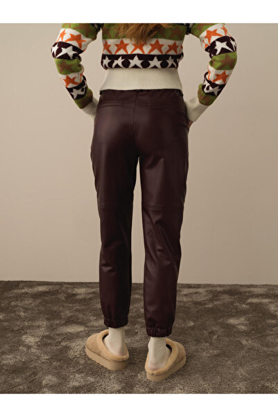Xint Kadın Bordo Regular Fit Deri Görünümlü Pantolon