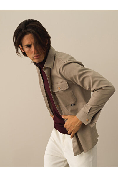 Xint Erkek Bej Pamuk Dokulu Regular Fit Gömlek