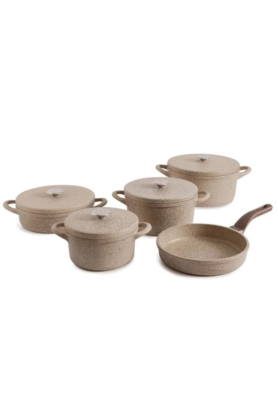 OMS 9Pcs Oven Safe Granite Cookware Set Contains : 20 ,24 .28 Cm Casseroles , 26 Cm Shallow Casserol