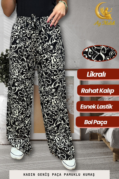 AYMELEK Women's Cotton Woven Patterned Loose Fit Wide Leg Pants