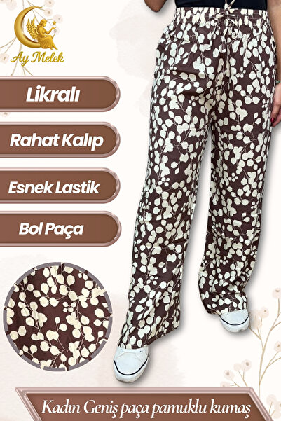 AYMELEK Women's Cotton Woven Patterned Loose Fit Wide Leg Pants