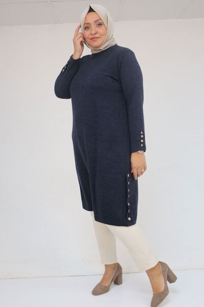 Eslina 58109 plus size buttoned mir tunic - navy blue