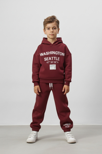 Minipodyum Boys' Top and Bottom Tracksuit Set with Printed Label Detail
