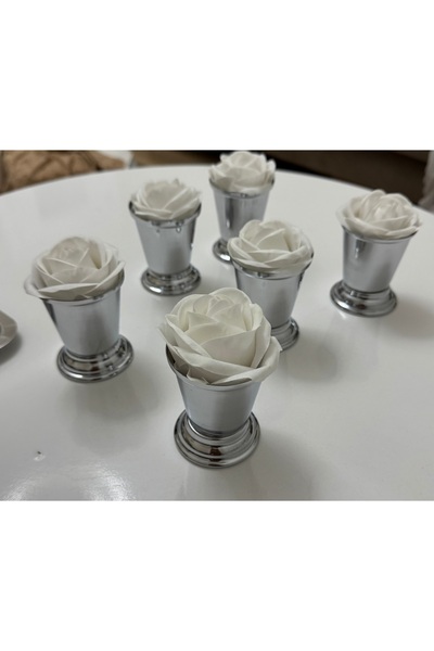SEVA ÇELİK Decorative Silver Plated 6 Pieces Rose Bowl Includes White Roses