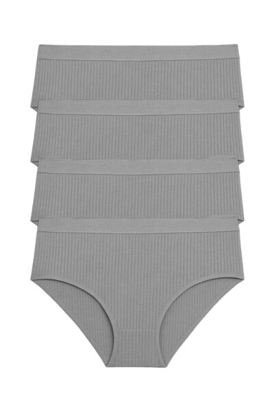 ExLove Set of 4 Ribbed Textured High Waist Women's Panties - Comfortable & Breathable
