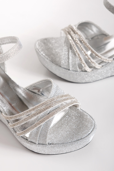 AYDOĞDU by ünal Silver Stone Wedge Sole Women's Heeled Shoes - 670