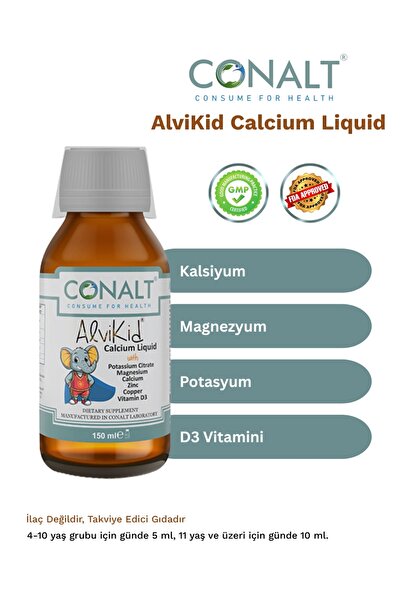 CONALT Alvikid Calcium Liquid –Çocuklara Özel Kalsiyum ve Potasyum İçeren Pre...
