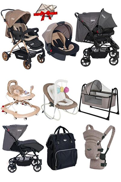 Calvin Baby 9 Parça Bebek Çeyiz Seti Bebek Arabası Puset Beşik Yürüteç Ana Kucağı Kanguru Bebek Bakım Çantası