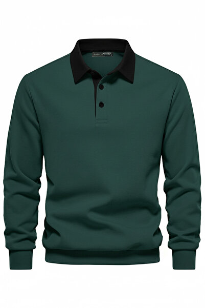 GHASSY CO. Ghassy Co. Erkek Retro Renk Bloklu Pamuklu Gömlek Yaka Sweatshirt