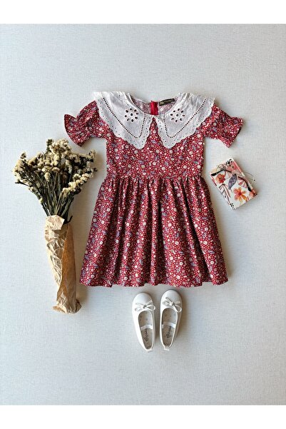 KÜÇÜĞÜM BUTİK Rochie din popelin cu guler feston pentru fetiță
