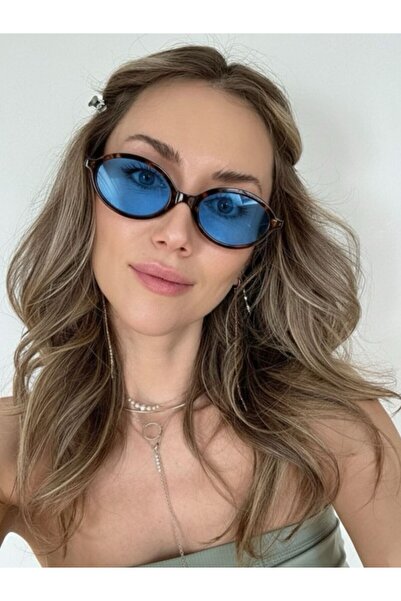 funeyes Miux Blue Glass Leopard Frame Sunglasses Trendy Color Model with Meta...