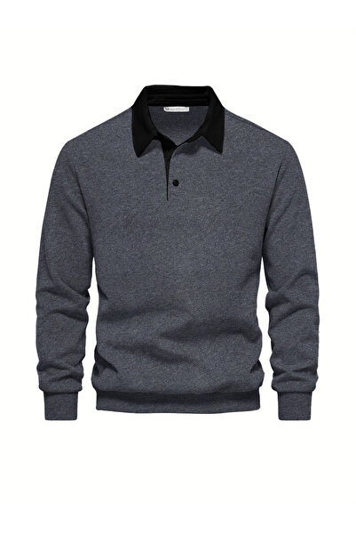 GHASSY CO. Ghassy Co. Erkek Retro Renk Bloklu Pamuklu Gömlek Yaka Sweatshirt